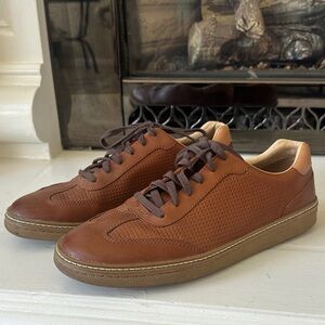 Men's Brown Leather Perforated Sneakers - Casual Comfort